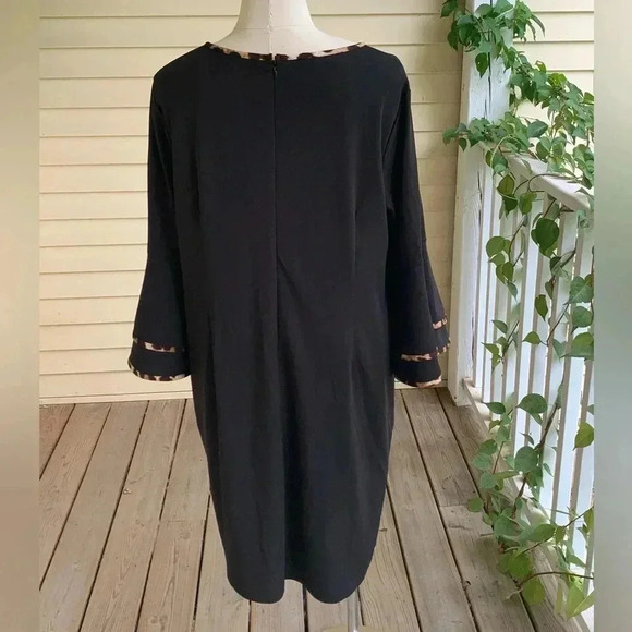 NWT Cato Dress Plus 24W Hello Sunshine Tiered Bell Sleeves Black Leopard Trim - Picture 3 of 9